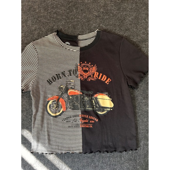 Social Culture Tops - Social Culture Womens XL Born To Ride Motorcycle Split Stripe Lettuce Hem Crop